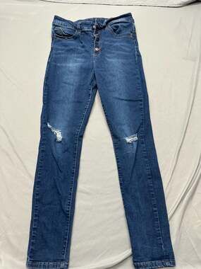 YMI Jeans USA Womens Mid Rise Distressed Skinny Jeans Dark Blue Size 13/31